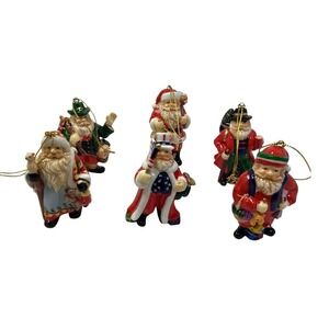 Lillian Vernon Santa Around The World Ceramic Christmas  Ornaments Set Of  (6)